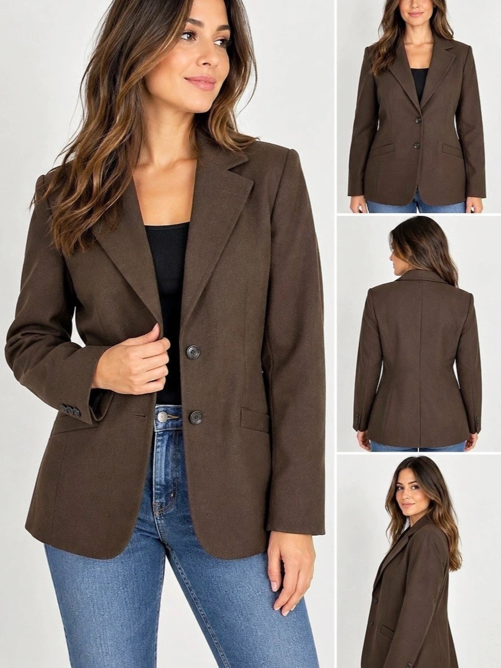 Talbots Stretch Basics Modern Body Wool Blend Brown Blazer Size 16
